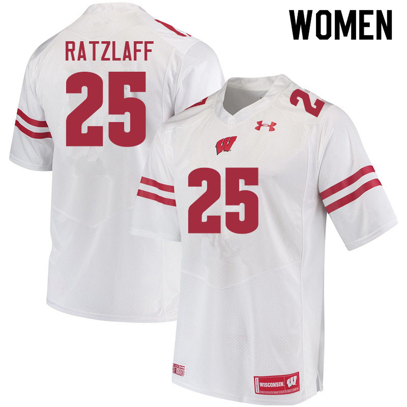 Women #25 Jake Ratzlaff Wisconsin Badgers College Football Jerseys Sale-White - Click Image to Close